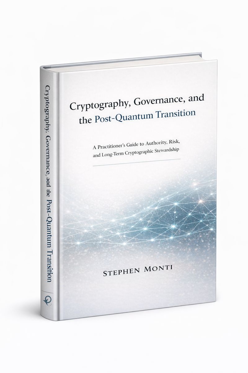 Cryptography, Governance, and the Post-Quantum Transition — 3D book cover